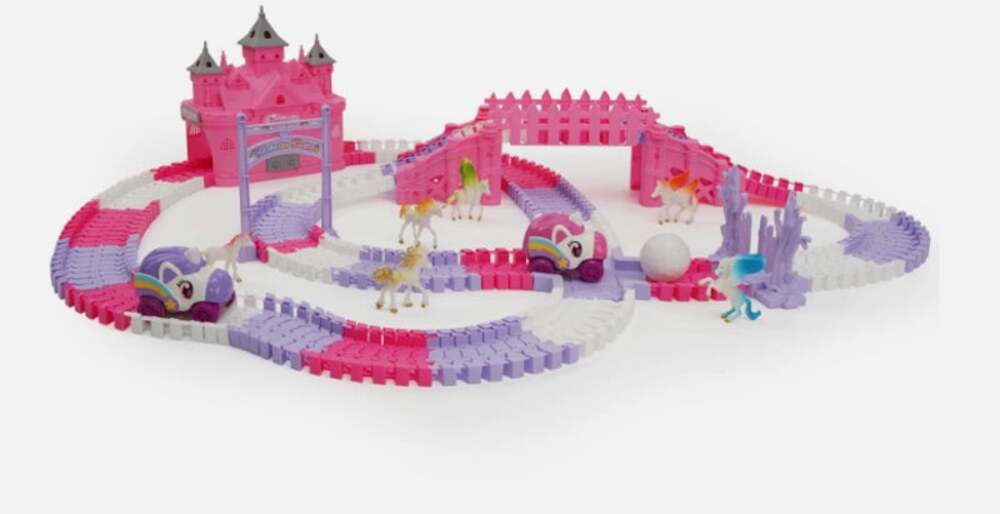 New In Box Magic Unicorn Castle Flexible Track & Roller Car Playset - 243 Pieces